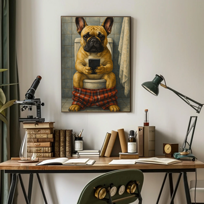 French Bulldog Pooping Vintage Poster