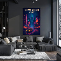New York City Nightlife Neon Art Poster Abstract Wall Art