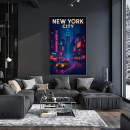 New York City Nightlife Neon Art Poster Abstract Wall Art