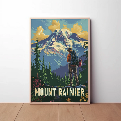 Mount Rainier Hiker Wilderness Explorer Poster