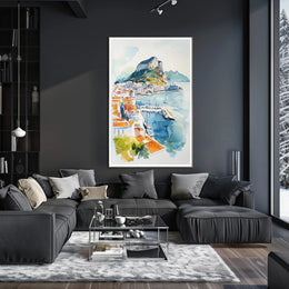 Coastal Cityscape Watercolor Poster PosterGoat