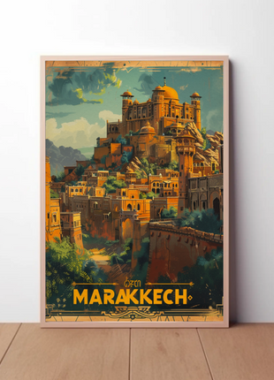 Marrakech Morocco Mountains Palaces Architecture Sunset Travel Poster