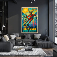 Reindeer Speed Skating Vintage Winter Sports Poster