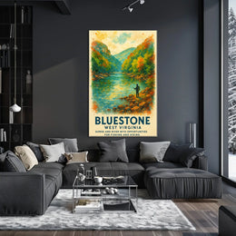 Bluestone Gorge Autumn Fishing Watercolor Poster