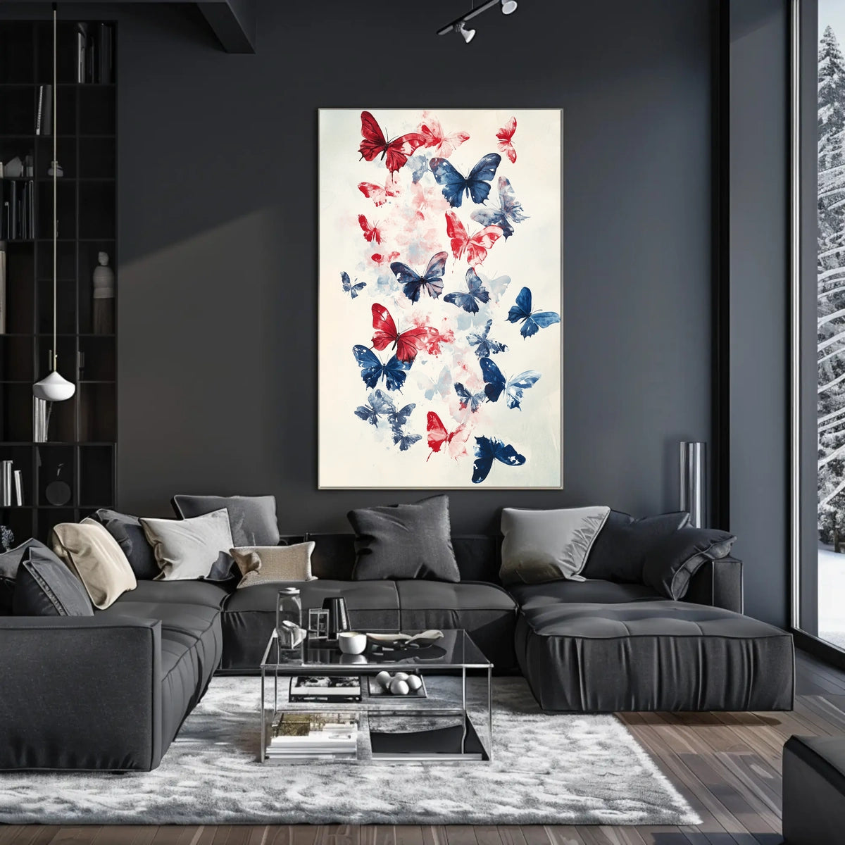Butterflies In Red And Blue Abstract Wall Art Poster
