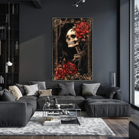 Skull and Roses Art in Ornate Baroque Artistic Poster