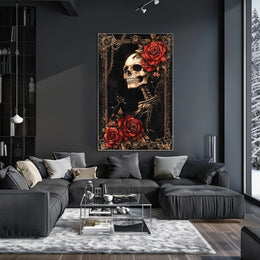 Skull and Roses Art in Ornate Baroque Artistic Poster