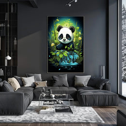 Adorable Panda in Lush Bamboo Forest Poster