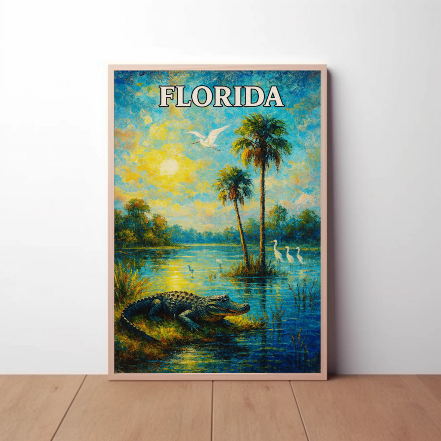 Florida Everglades Alligator Palms Wildlife Nature Poster