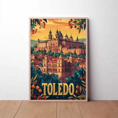 Toledo Sunset Cathedral Hill City Travel Poster