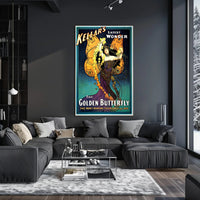 Kellar's Golden Butterfly Vintage Theatrical Poster showcases enchanting theater art, perfect for collectors and enthusiasts.
