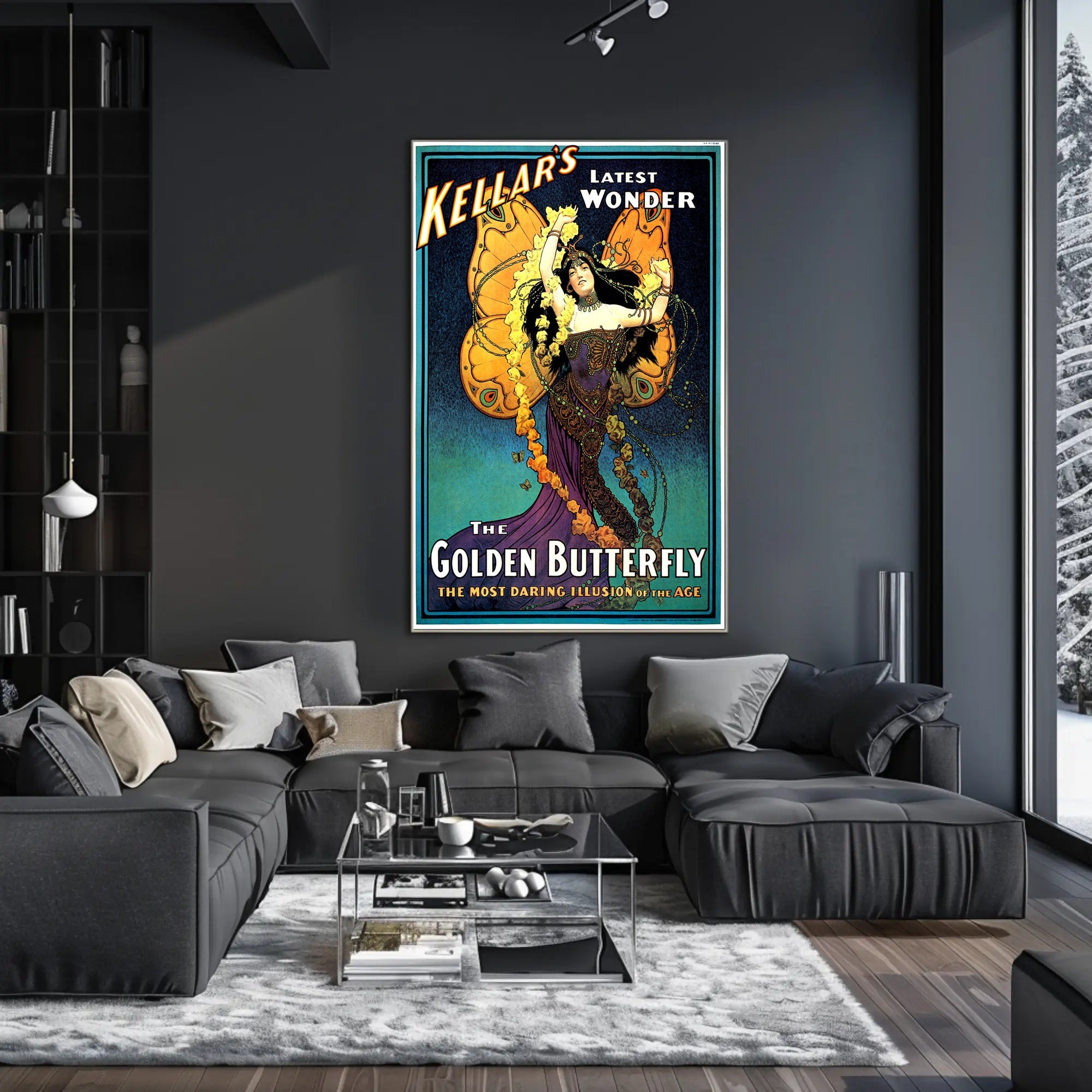 Kellar's Golden Butterfly Vintage Theatrical Poster showcases enchanting theater art, perfect for collectors and enthusiasts.