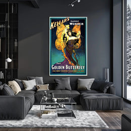 Kellar's Golden Butterfly Vintage Theatrical Poster showcases enchanting theater art, perfect for collectors and enthusiasts.