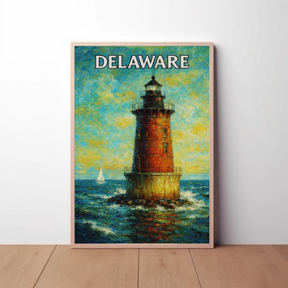 Delaware Offshore Lighthouse Sailboat Travel Poster