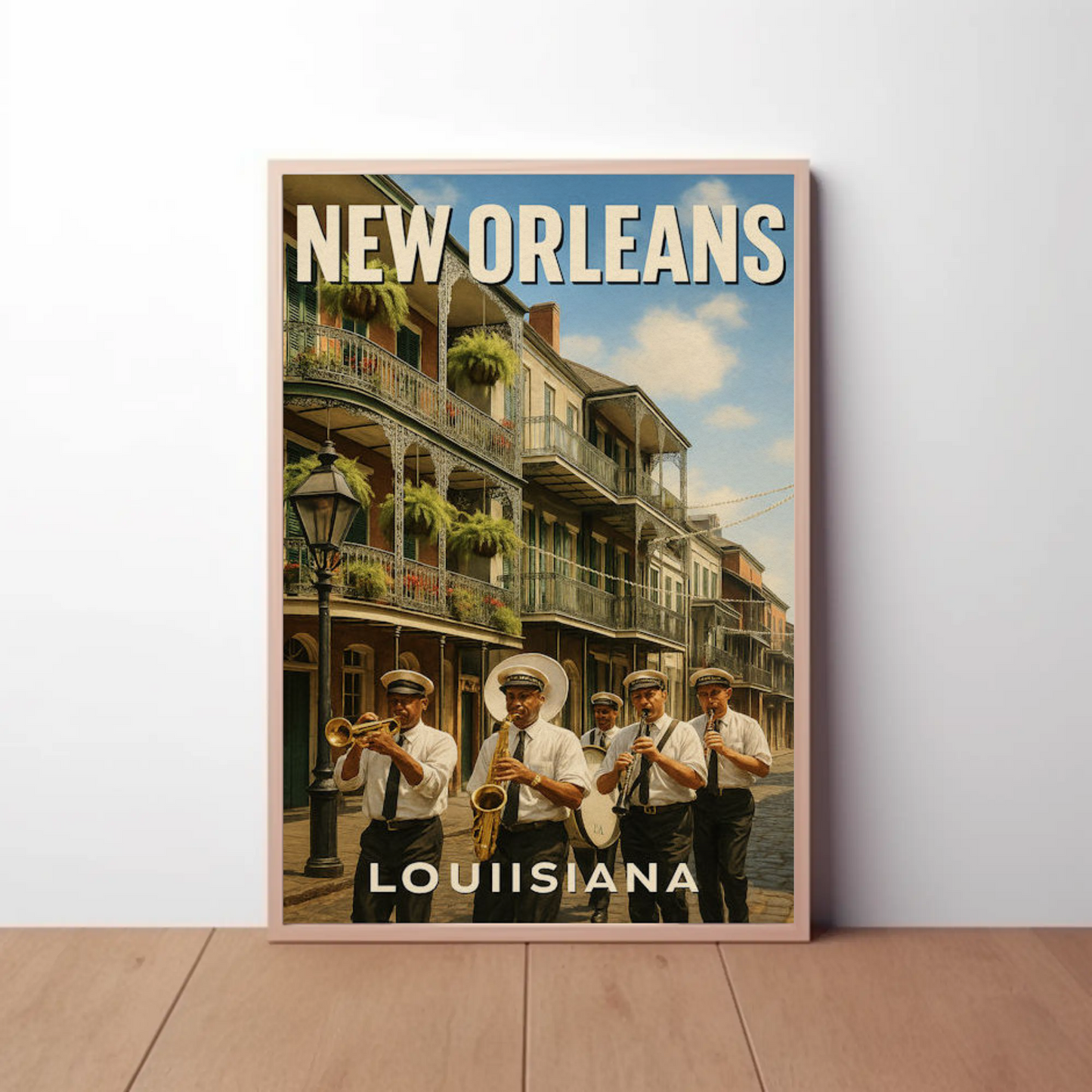 New Orleans Louisiana Jazz Band Balcony Buildings Travel Poster