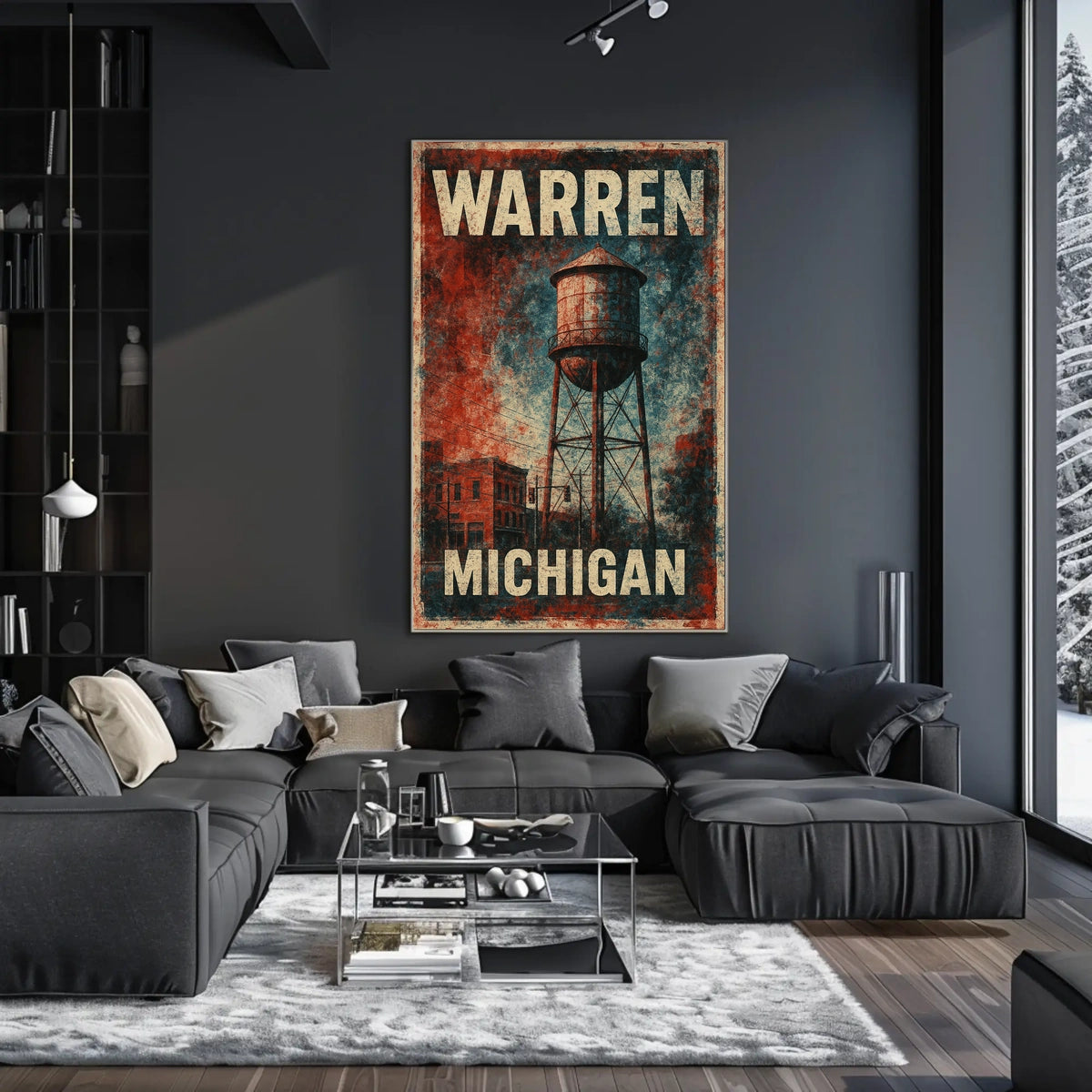 Warren Michigan Vintage Water Tower Steampunk Folk Poster