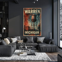 Warren Michigan Vintage Water Tower Steampunk Folk Poster
