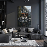 Modern Architectural House in Tranquil Winter Forest Artistic Poster