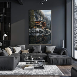 Modern Architectural House in Tranquil Winter Forest Artistic Poster