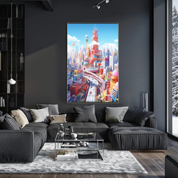 Vibrant Cityscape Design in Futuristic Sci-Fi Poster