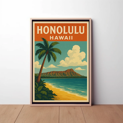 Honolulu Hawaii Diamond Head Beach View Poster