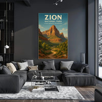 Zion National Park Vintage Red Rock Landscape Poster PosterGoat