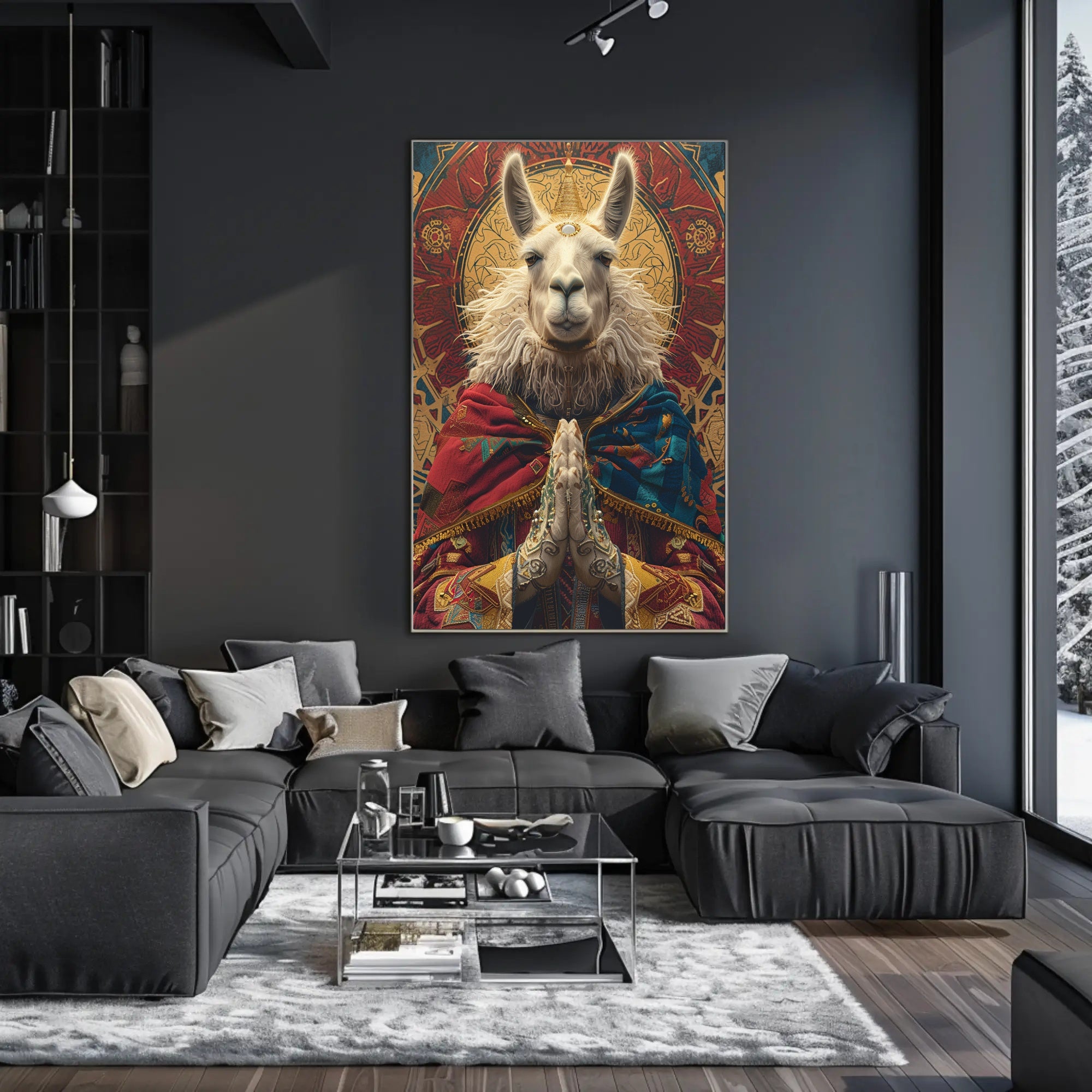 Majestic Llama in Spiritual Pose Fantasy or Mythology Poster PosterGoat