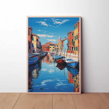 Venetian Canal Boats Italy Colorful Reflections Travel Poster
