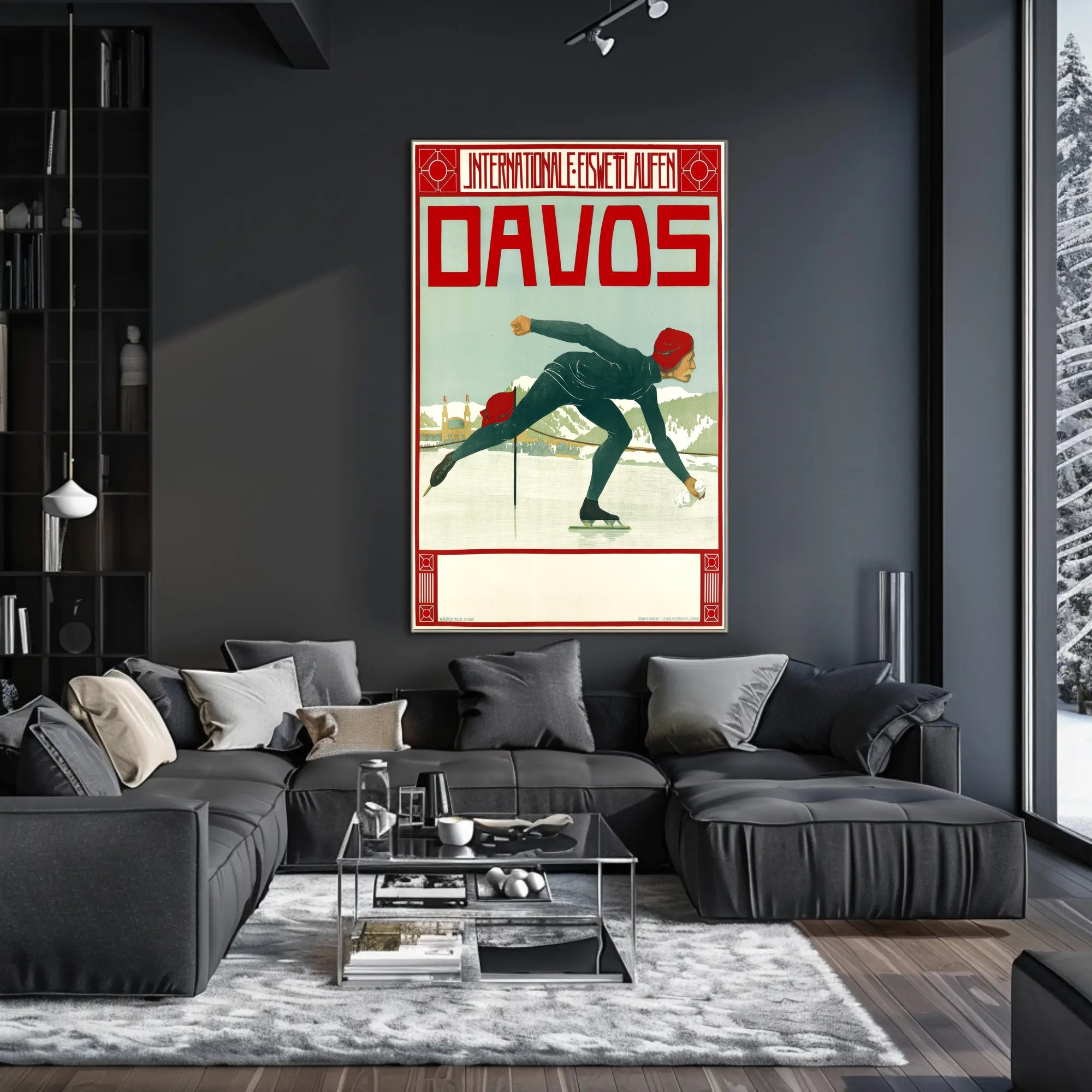 Vintage Davos Ice Skating Event Sports Poster PosterGoat
