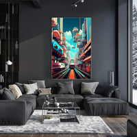 Futuristic Cityscape with High-Speed Train Poster