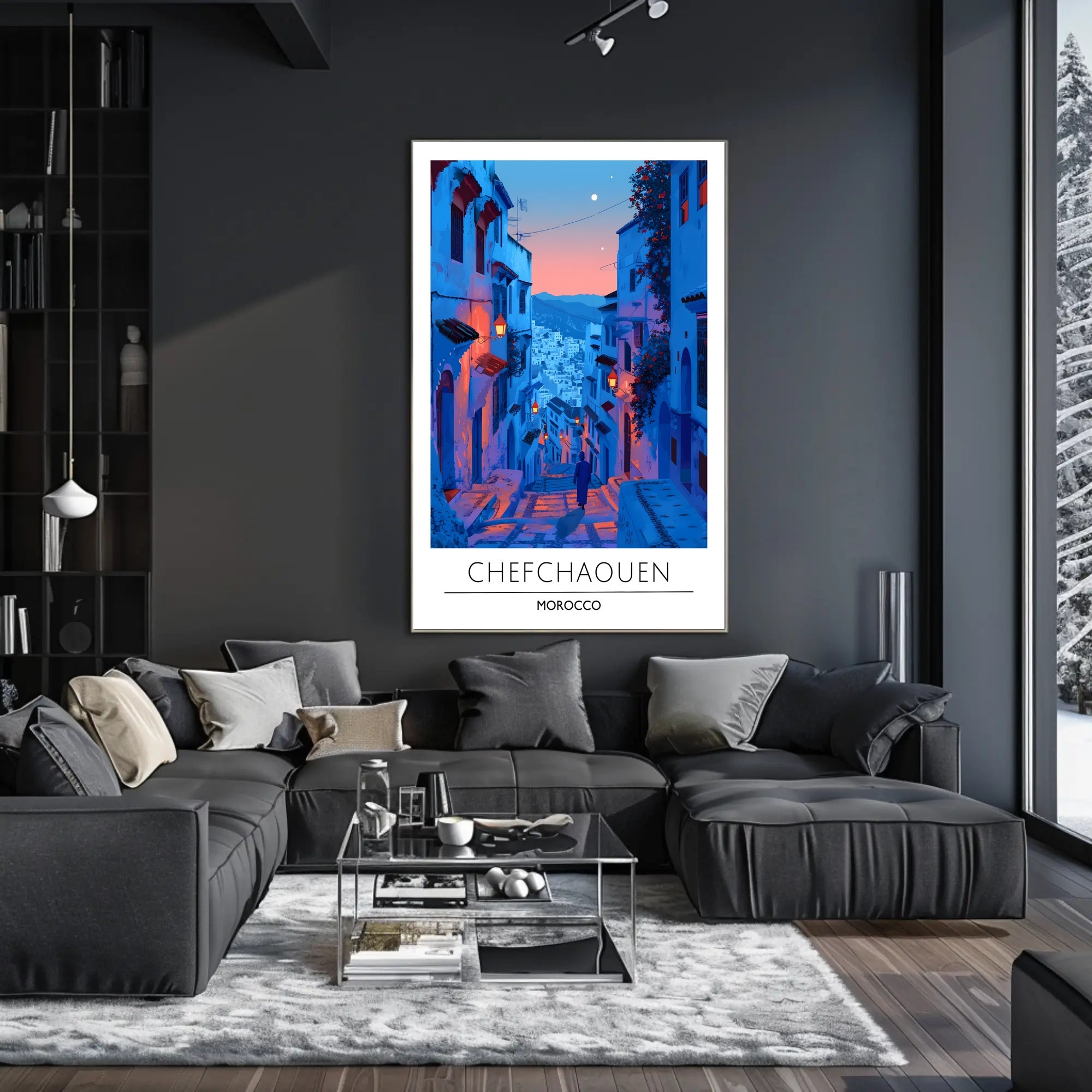 Chefchaouen Twilight: Dreamy Moroccan Urban Cityscape Poster
