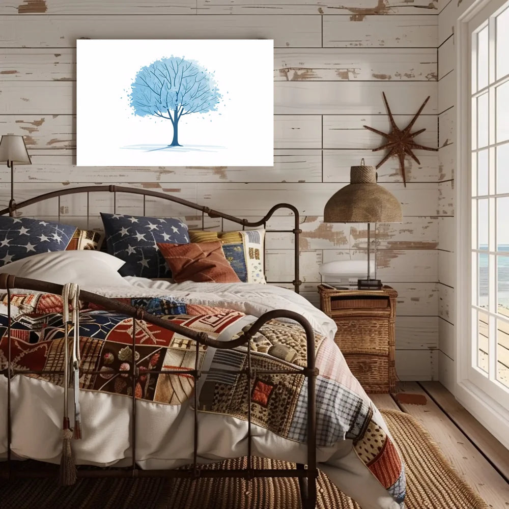 Tranquil Blue Tree Minimalist Art Print