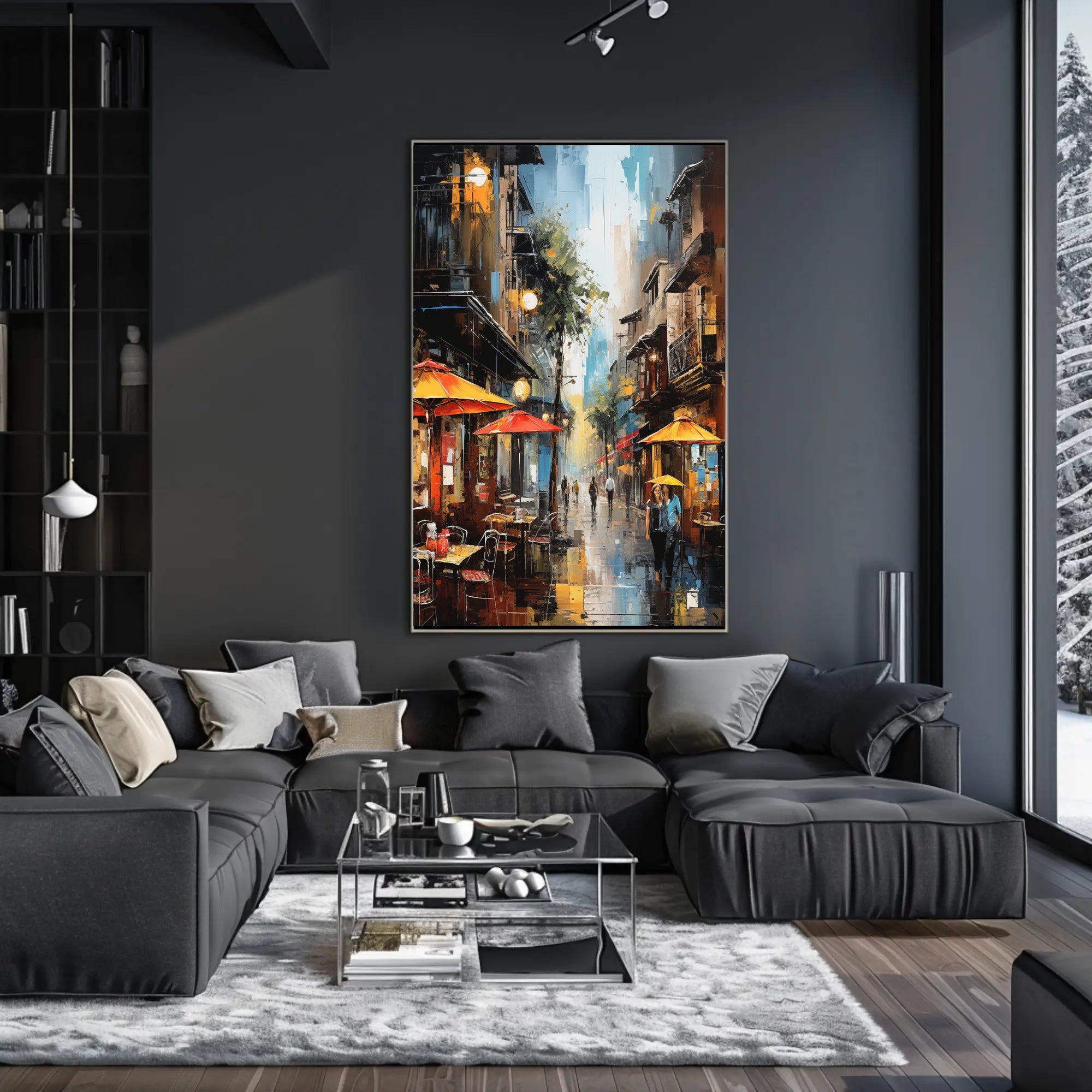 Lively European City Street Scene Artistic Poster