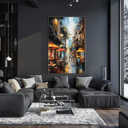 Lively European City Street Scene Artistic Poster