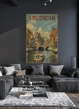 Amsterdam Canal Vintage Travel Poster