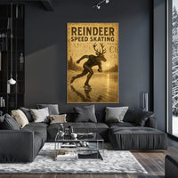 Reindeer Speed Skating Vintage Art Sports Poster