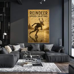 Reindeer Speed Skating Vintage Art Sports Poster
