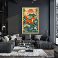 Fox Adventure in Japanese Waves Poster PosterGoat