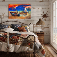 Vibrant Sunset Over Sailboats Poster