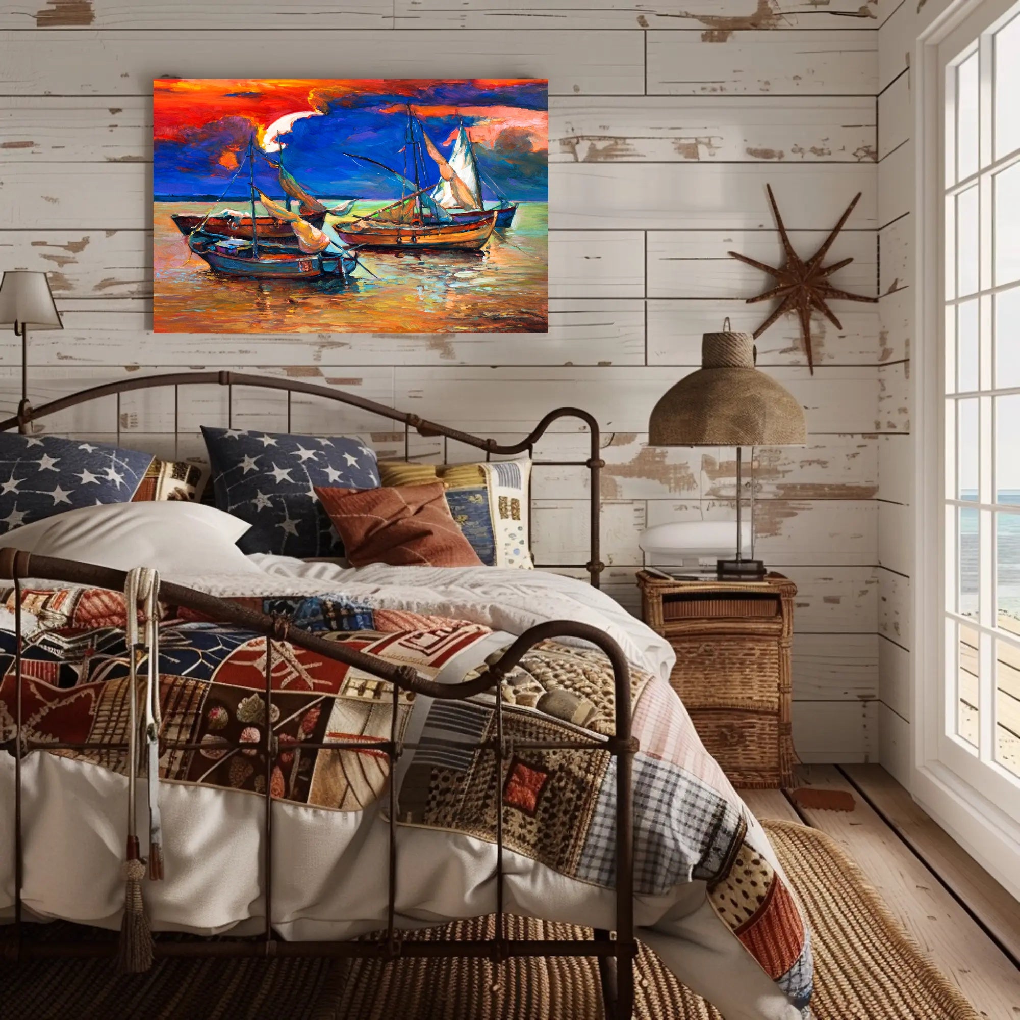 Vibrant Sunset Over Sailboats Poster