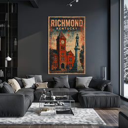 Richmond Kentucky Clock Tower Cultural Heritage Vintage Americana Nostalgic Townscape Poster