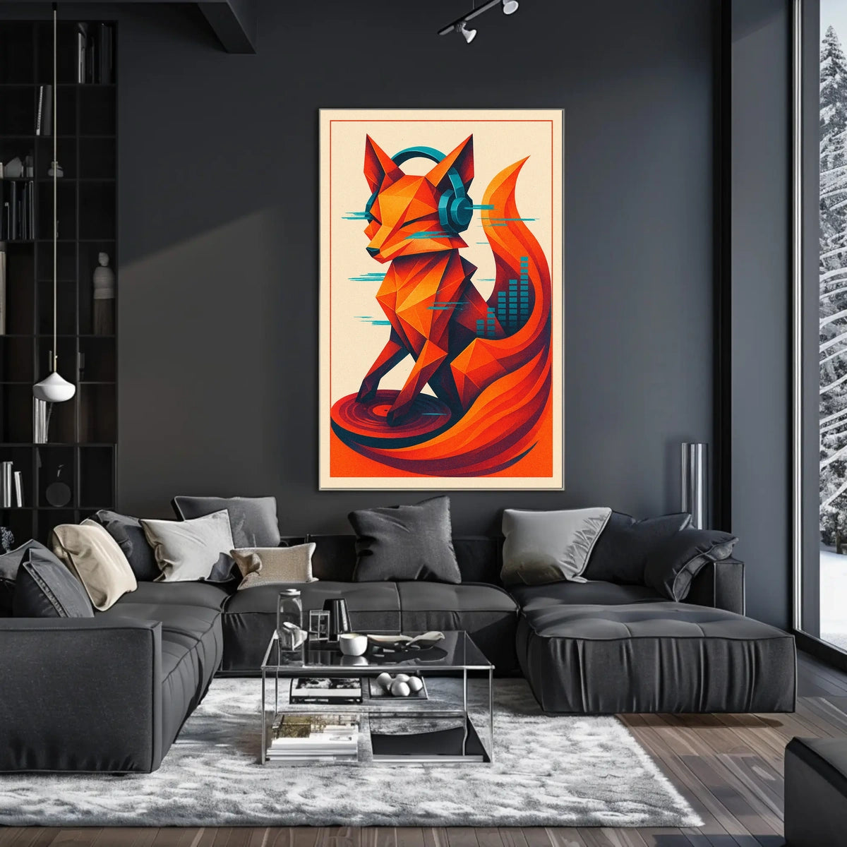 Geometric Fox With Headphones Poster