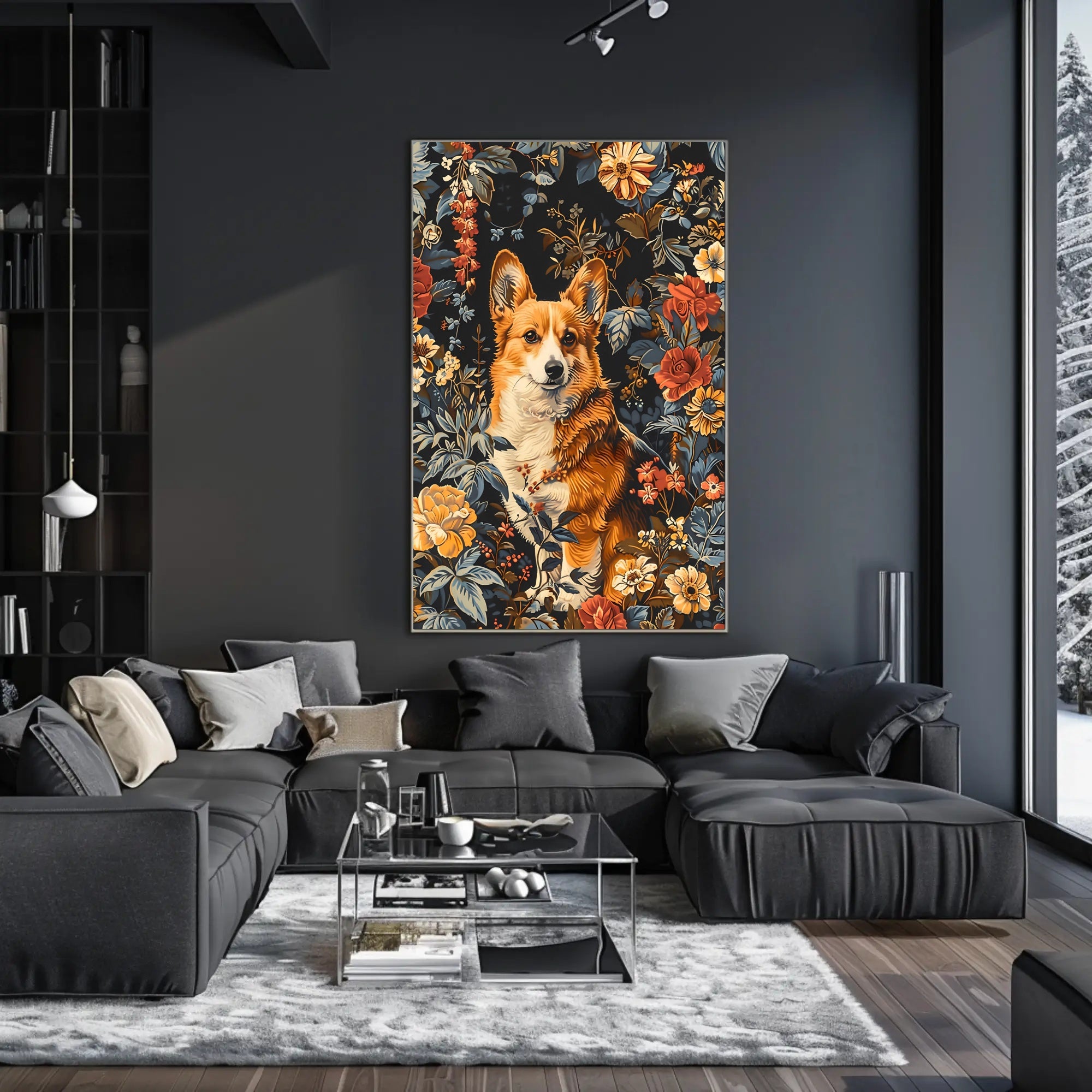 Floral Corgi Portrait Wall Art Print