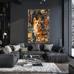 Floral Corgi Portrait Wall Art Print