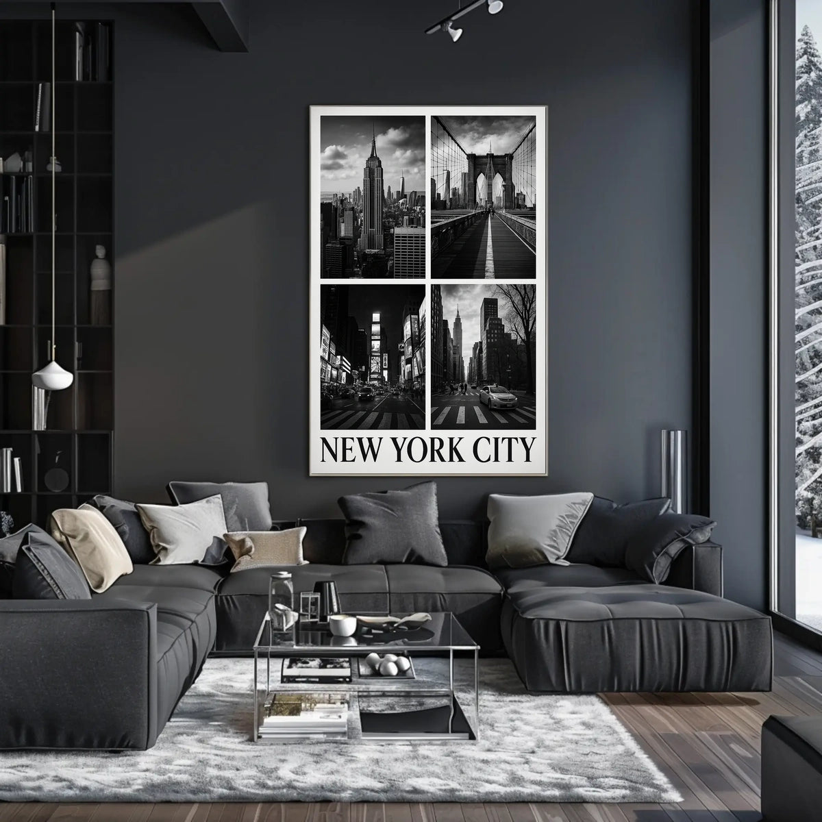 New York City Skyline Monochrome Poster Classic Wall Art
