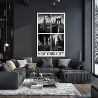 New York City Skyline Monochrome Poster Classic Wall Art