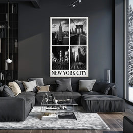 New York City Skyline Monochrome Poster Classic Wall Art
