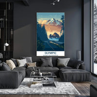 Olympic National Park travel poster with vintage-modern blend