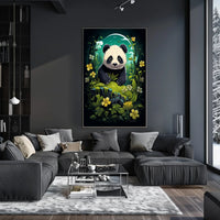 Panda in Whimsical Forest Cartoon Art Poster