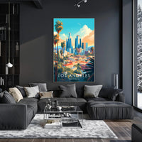 Vibrant Los Angeles Cityscape Illustration Travel Poster